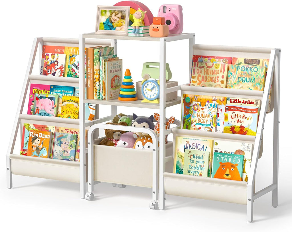 Kids Bookshelf and Toy Storage,2 Sided Montessori Bookshelf, Large