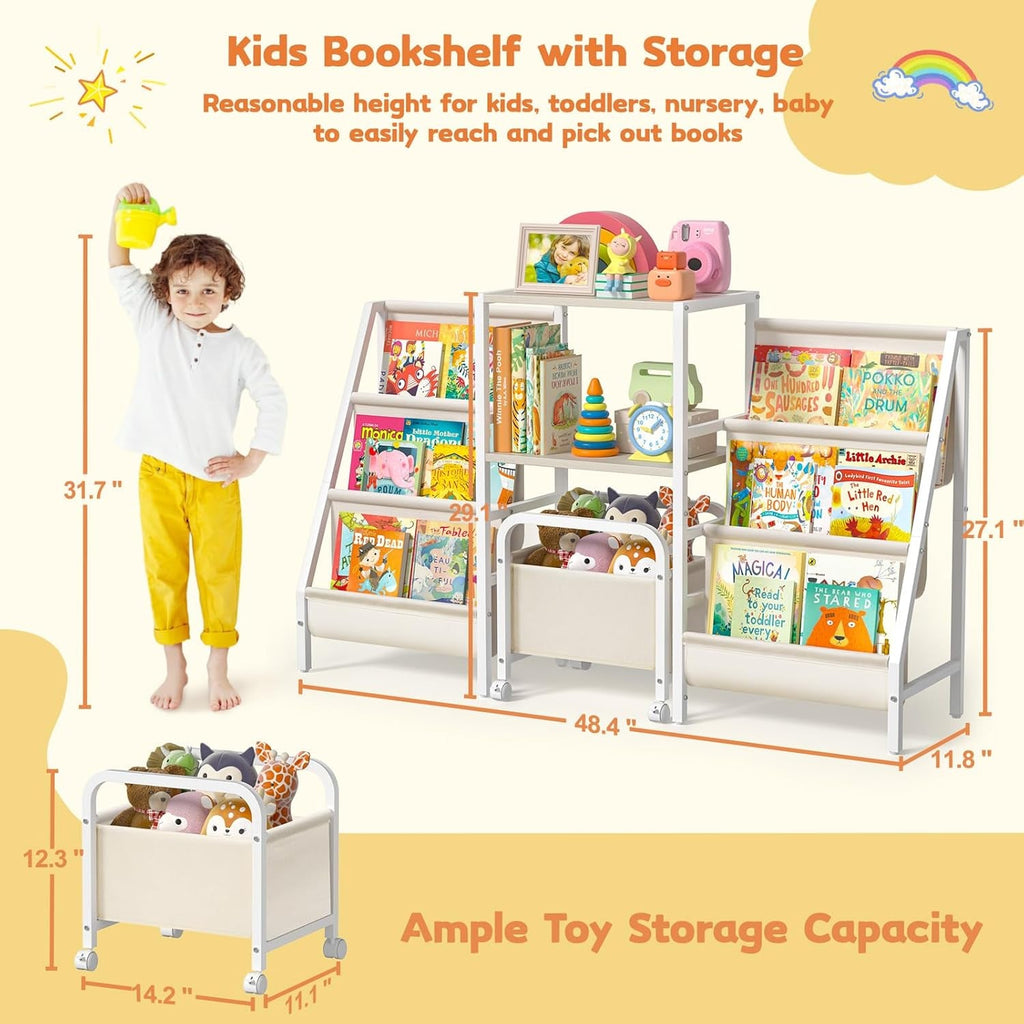 Kids Bookshelf and Toy Storage,2 Sided Montessori Bookshelf, Large
