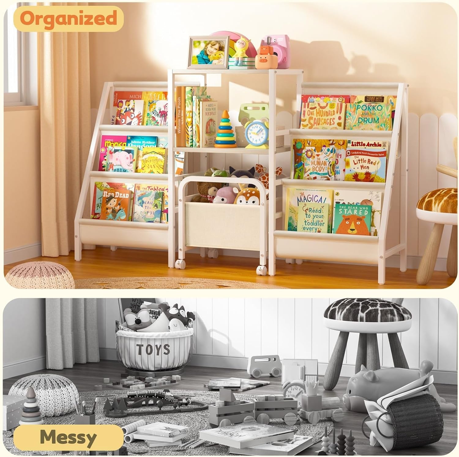 Kids Bookshelf and Toy Storage,2 Sided Montessori Bookshelf, Large