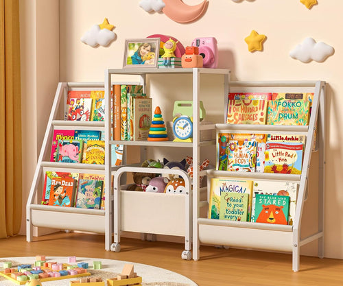 Kids Bookshelf and Toy Storage,2 Sided Montessori Bookshelf, Large