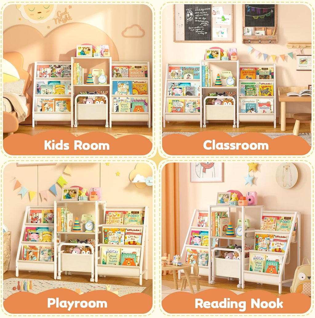 Kids Bookshelf and Toy Storage,2 Sided Montessori Bookshelf, Large