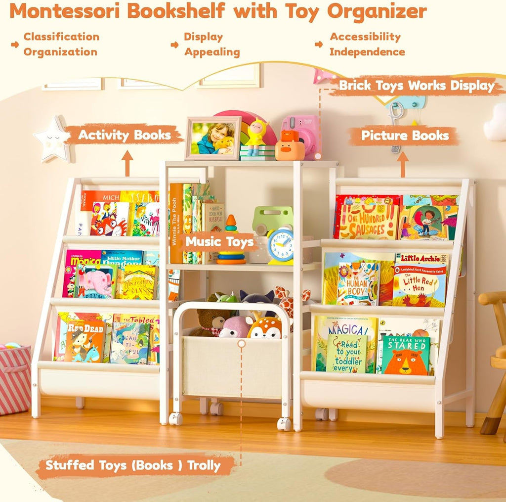 Kids Bookshelf and Toy Storage,2 Sided Montessori Bookshelf, Large
