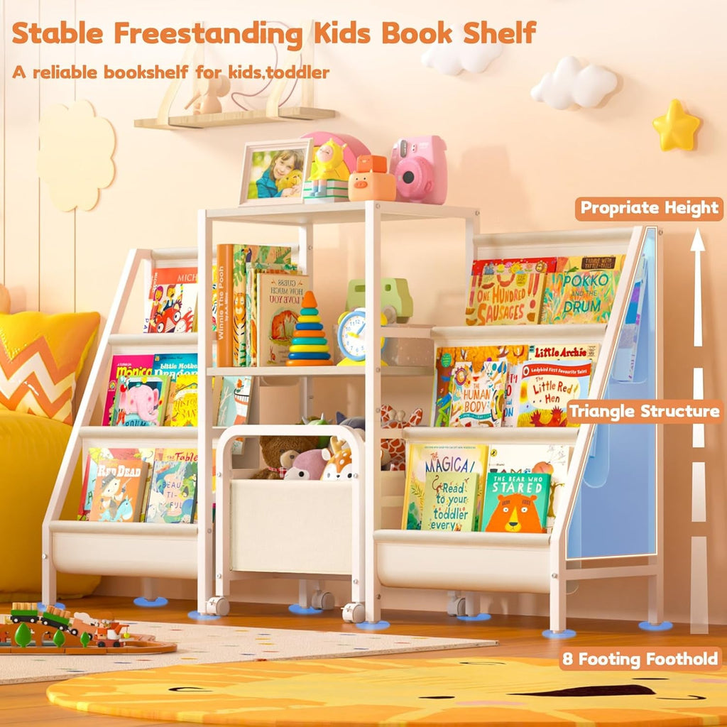 Kids Bookshelf and Toy Storage,2 Sided Montessori Bookshelf, Large